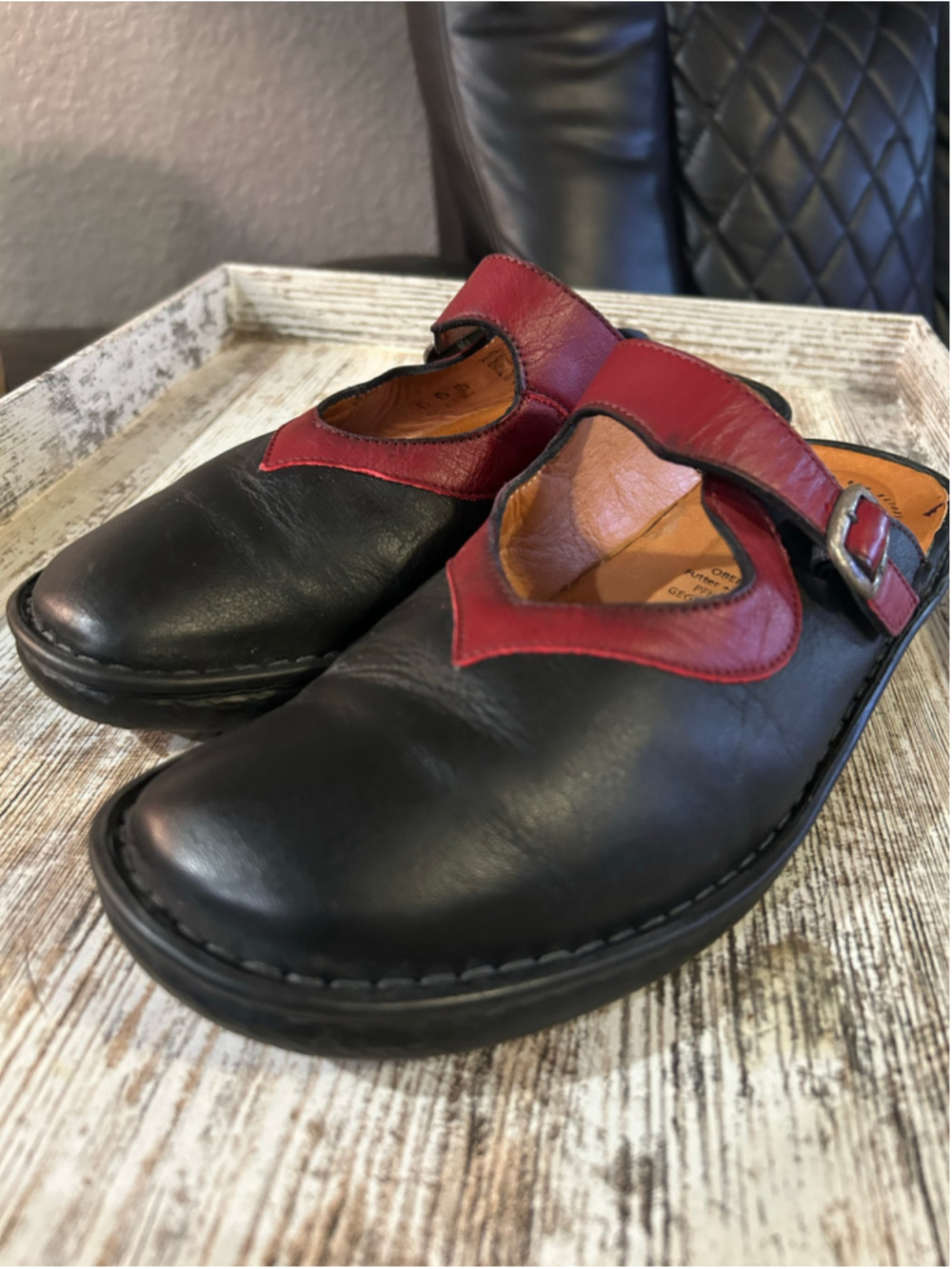 Women's Think! Leather Clogs Size 10 Black and Red